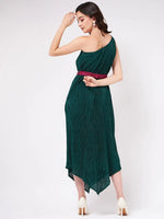 Solid Pleated One-Shoulder Maxi Dress