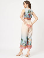 Wedding Inspired Digital Placement Printed Jumpsuit With Lace