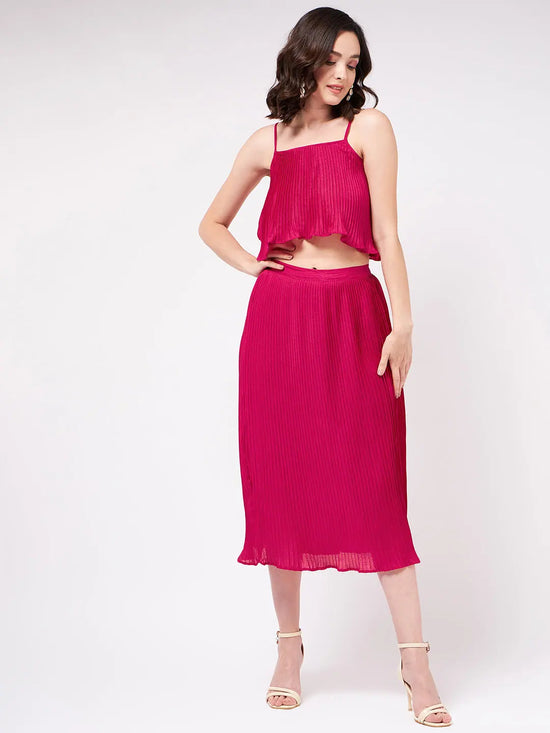 Pleated Crop Top With Skirt Set