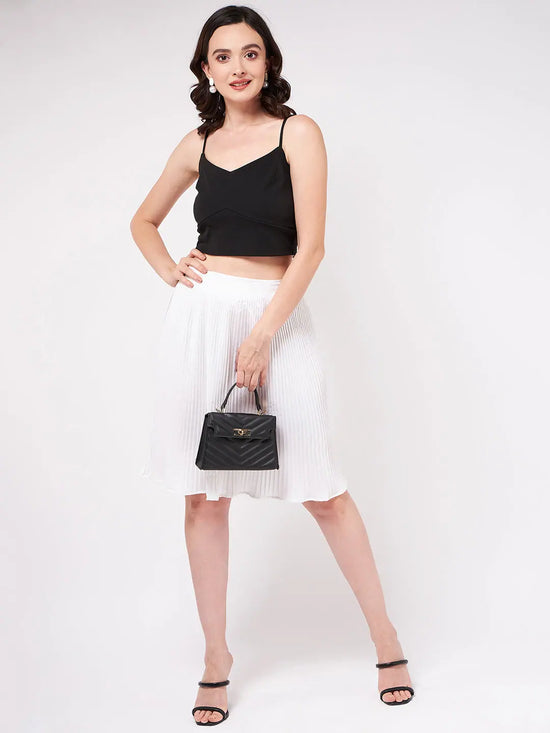 Solid Pleated Skirt-ZLB714WHT-XS