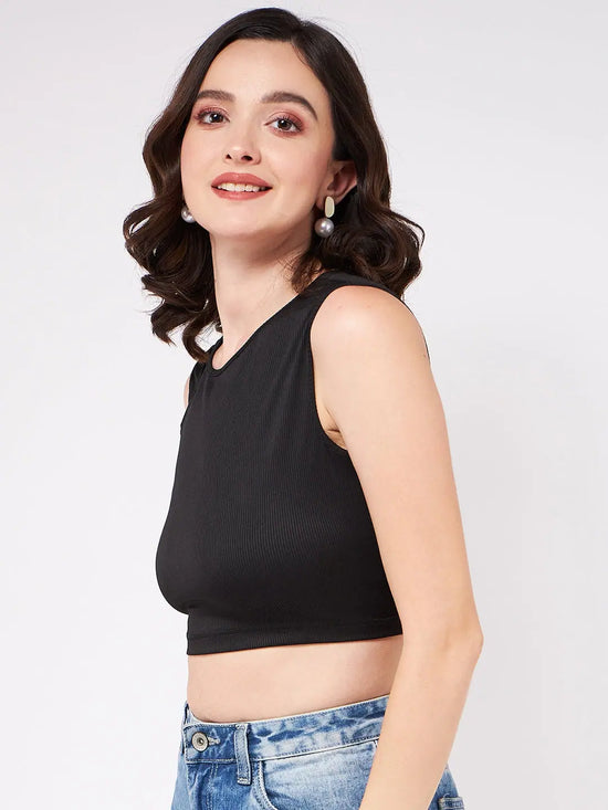 Solid Shoulder Cut-Out Rib Crop Top-ZL6208-XS