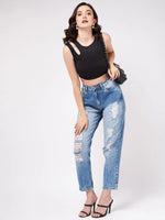 Solid Shoulder Cut-Out Rib Crop Top-ZL6208-XS