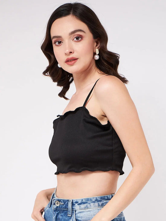 Solid Strappy Basic Rib Crop Top-ZL6210-XS