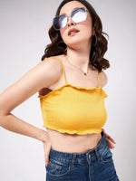 Solid Strappy Basic Rib Crop Top-ZL6210YLW-XS