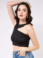 Solid Asymmetric Cut-Out Rib Crop Top