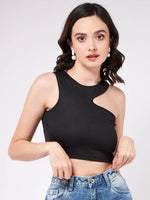 Solid Asymmetric Cut-Out Rib Crop Top