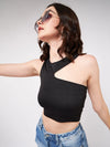 Solid Asymmetric Cut-Out Rib Crop Top