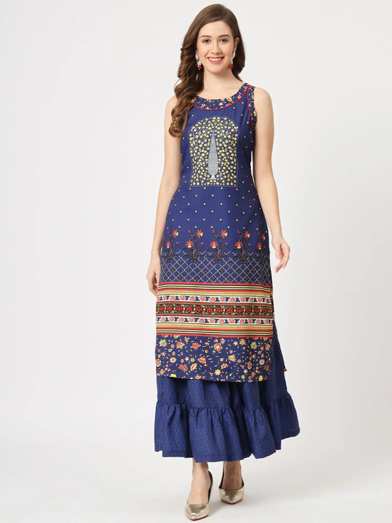 Mughal Printed Sleeveless Kurta-PK4326YLW-S