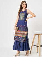 Mughal Printed Sleeveless Kurta-PK4326YLW-S