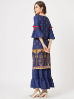 Mughal Printed Kurta With Sharara Pants-PKC10073YLW-S