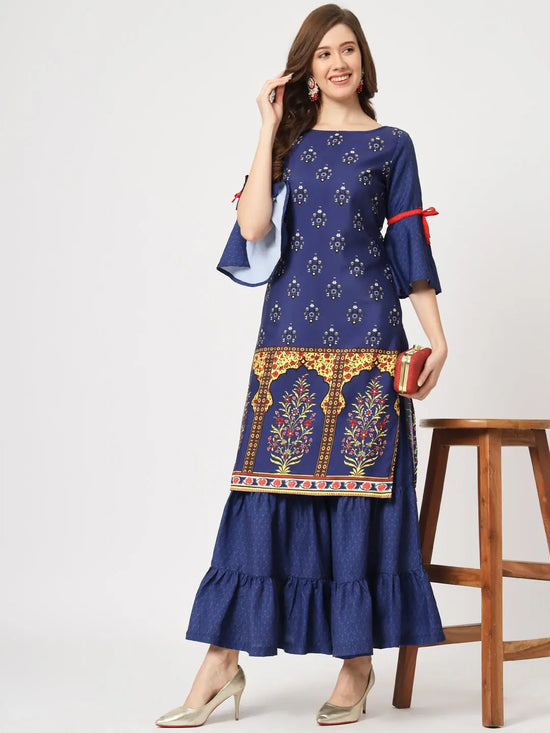 Mughal Printed Kurta With Sharara Pants-PKC10073YLW-S