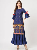 Mughal Printed Kurta With Sharara Pants-PKC10073YLW-S