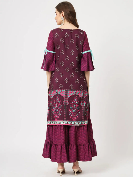 Mughal Printed Kurta With Sharara Pants-PKC10073PNK-S