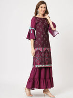 Mughal Printed Kurta With Sharara Pants-PKC10073PNK-S