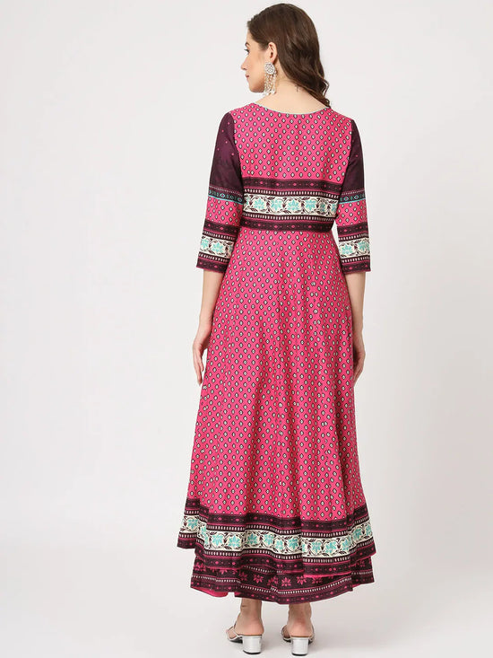 Mughal Printed Flared Kurta-PK4324PNK-S