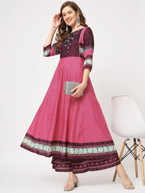 Mughal Printed Flared Kurta-PK4324PNK-S