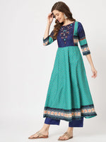 Mughal Printed Flared Kurta-PK4324NVY-S