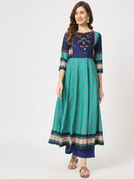 Mughal Printed Flared Kurta-PK4324NVY-S