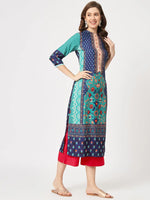 Mughal Straight Kurta With Crew Neck-PK4321NVY-S