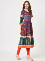 Mughal Flared Kurta With Tie-Dye Dupatta-PK4323NVY-S