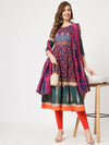 Mughal Flared Kurta With Tie-Dye Dupatta-PK4323NVY-S