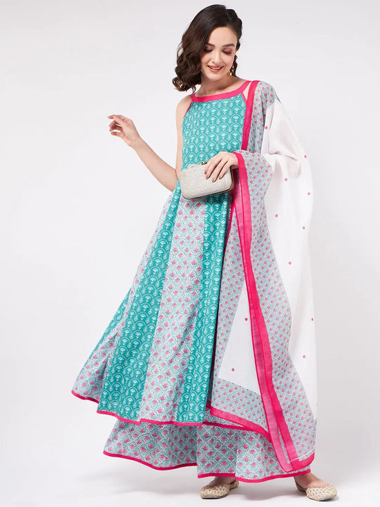 Jaipur Haat Kalidaar Kurta With Dupatta And Palazzo Pants