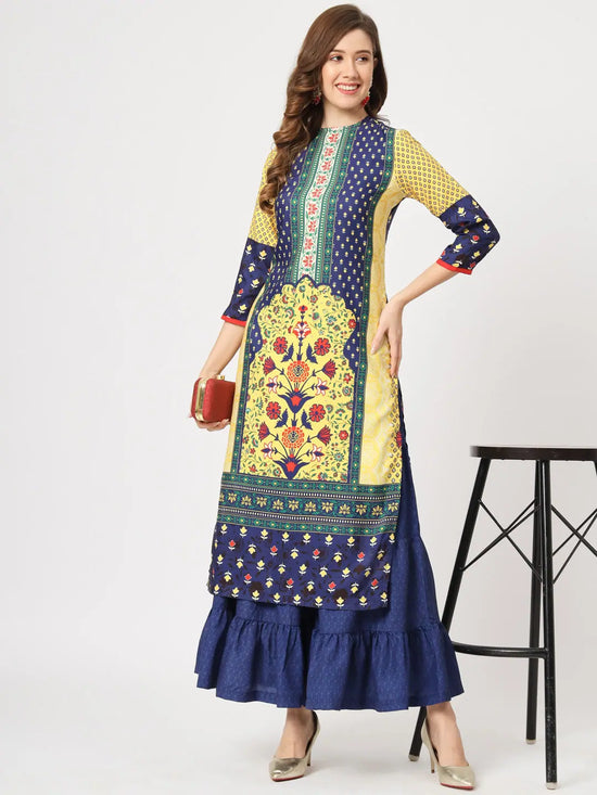 Mughal Straight Kurta With Crew Neck-PK4321YLW-S