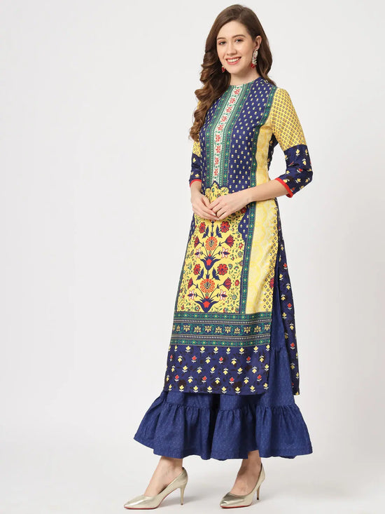 Mughal Straight Kurta With Crew Neck-PK4321YLW-S