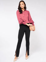 Satin Elegant Puff Sleeves Shirt Top