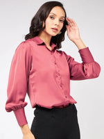 Satin Elegant Puff Sleeves Shirt Top