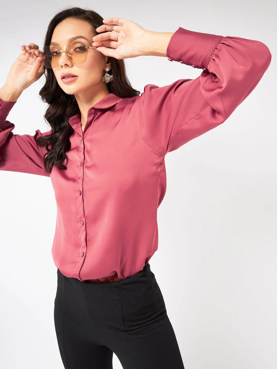 Satin Elegant Puff Sleeves Shirt Top