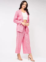 Chambray Long Blazer And Pant Set-ZLCO10035PINK-XS