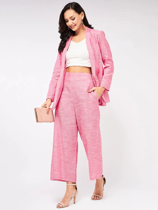 Chambray Long Blazer And Pant Set-ZLCO10035PINK-XS