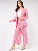 Chambray Long Blazer And Pant Set-ZLCO10035PINK-XS