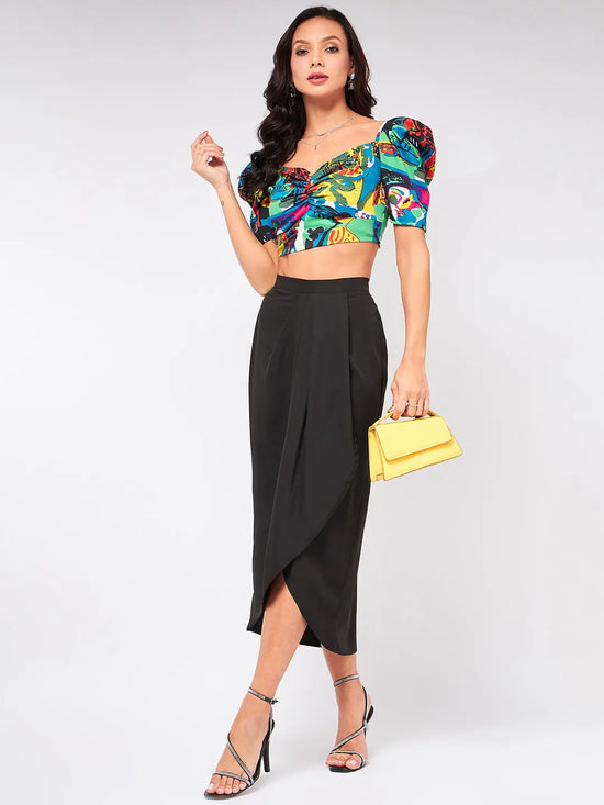 Picasso Printed Top With Dhoti Skirt Set