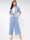 Chambray Printed Blazer With Matching Pant Set-PKC10126DBLUE-XS