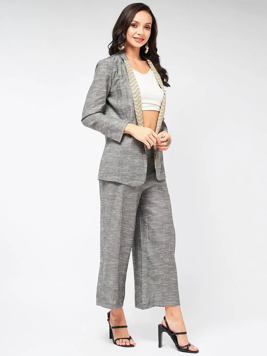 Solid Pastel Blazer And Pant Set-ZLCO10020GREY-XS