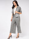 Chambray Printed Blazer With Matching Pant Set-PKC10126GREY-XS