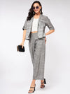 Chambray Printed Blazer With Matching Pant Set-PKC10126GREY-XS