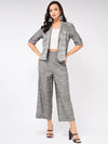 Chambray Printed Blazer With Matching Pant Set-PKC10126GREY-XS