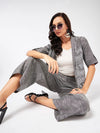 Chambray Printed Blazer With Matching Pant Set-PKC10126GREY-XS