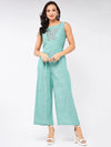 Chambray Front Embroidered Jumpsuit-PKJS640LGREEN-XS