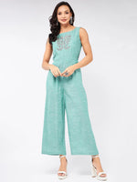 Chambray Front Embroidered Jumpsuit-PKJS640LGREEN-XS