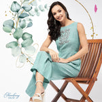 Chambray Front Embroidered Jumpsuit-PKJS640LGREEN-XS