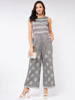 Cotton Printed Sleeveless Jumpsuit-PKJS621GREY-XS