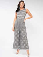 Cotton Printed Sleeveless Jumpsuit-PKJS621GREY-XS