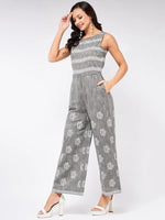 Cotton Printed Sleeveless Jumpsuit-PKJS621GREY-XS