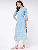 Madhubani Block Printed Chambray Kurta-PK4268BLUE-S