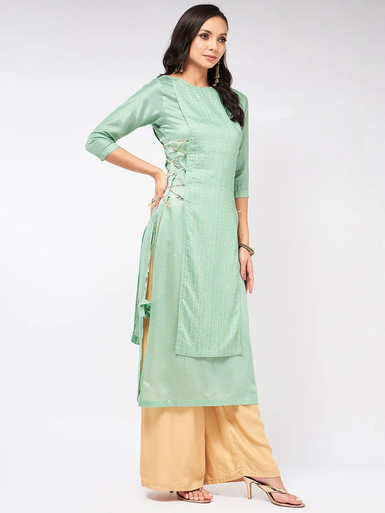 Self Design Festive Kurta With Side Dori Details