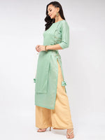 Self Design Festive Kurta With Side Dori Details